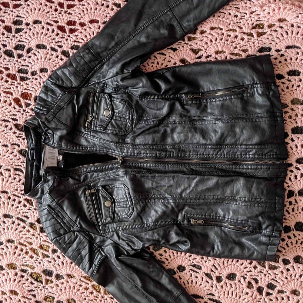 Black faux leather coat